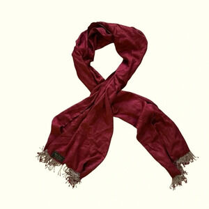 Rapti Fashion Burgundy Red Scarf Beaded Fringe Viscose Silk